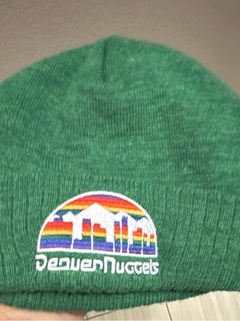 Mitchell & Ness Kids Green Knit Beanie with Rainbow Patch